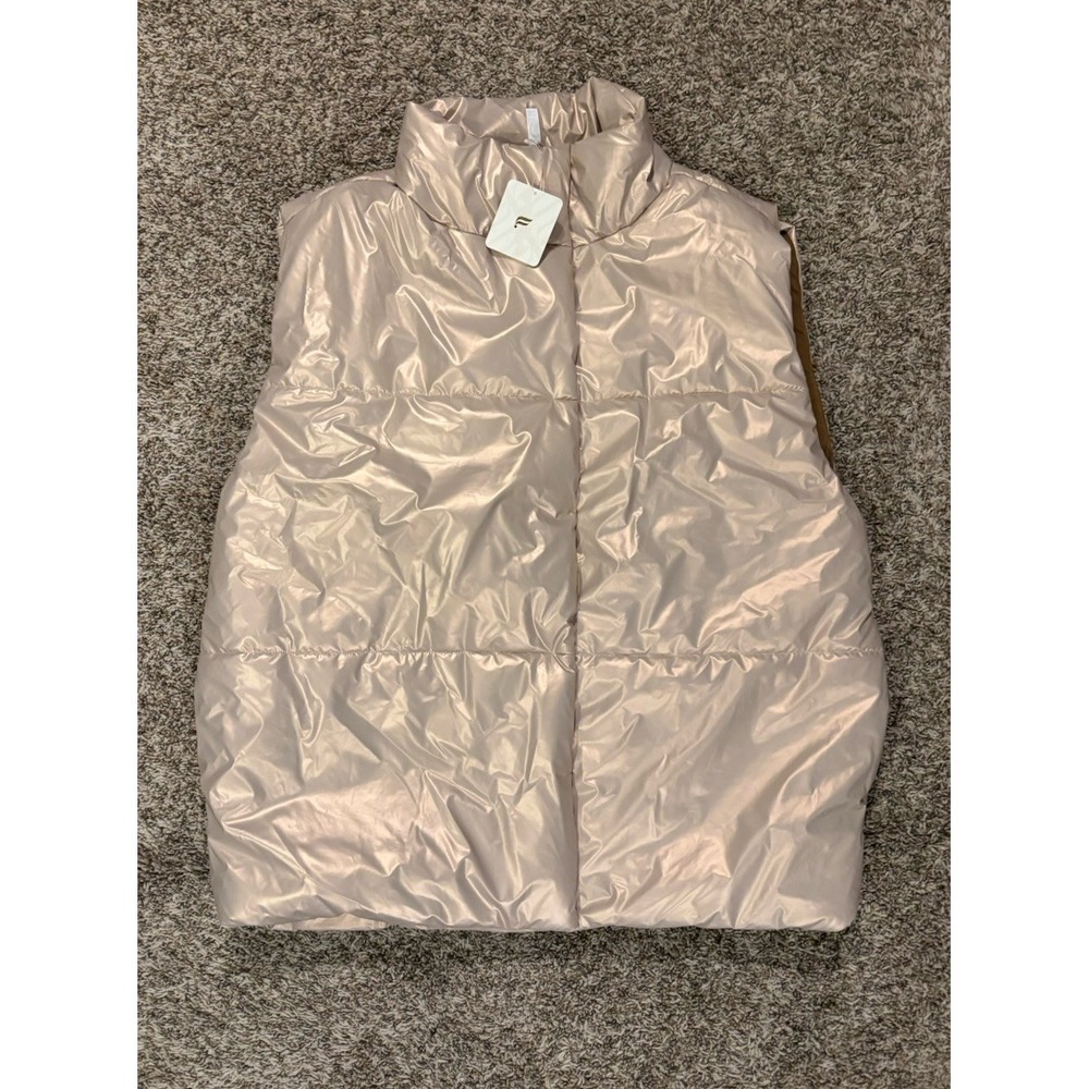 NWT Fabletics Oversized Puffer Vest Blush Full Zip/Snap Brown Lining Women’s L